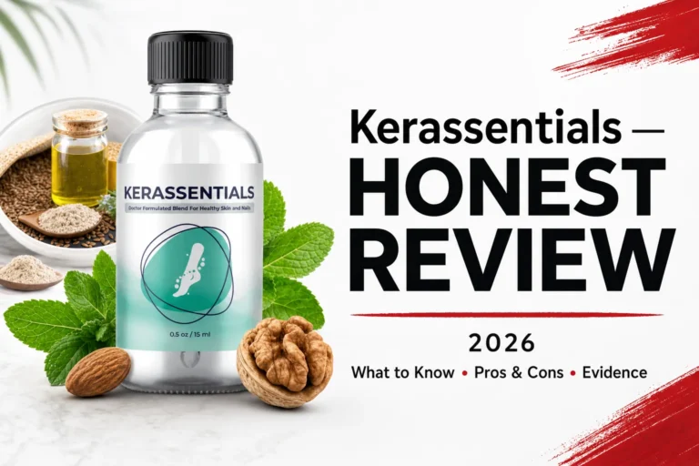 Kerassentials ingredients review thumbnail showing product bottle and HONEST REVIEW 2026